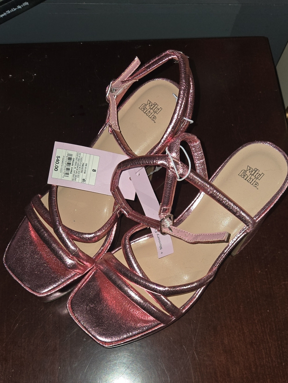 wild fable Rose Metallic Strappy Block Heel Sandals